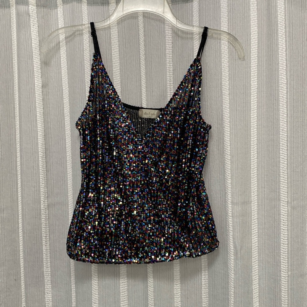 Alter’d State Sequin Mesh Top Faux Wrap V Neck multicolored Size M